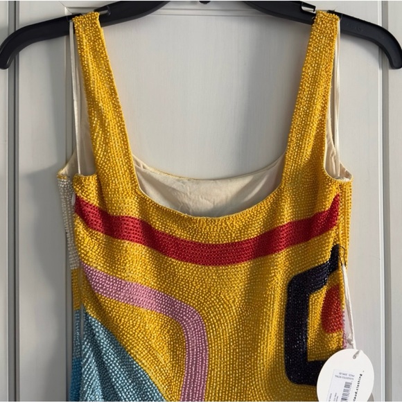 Staud Le Sable Square-Neck Beaded Mini Dress in Daffodil Dream Size XS - Picture 11 of 12